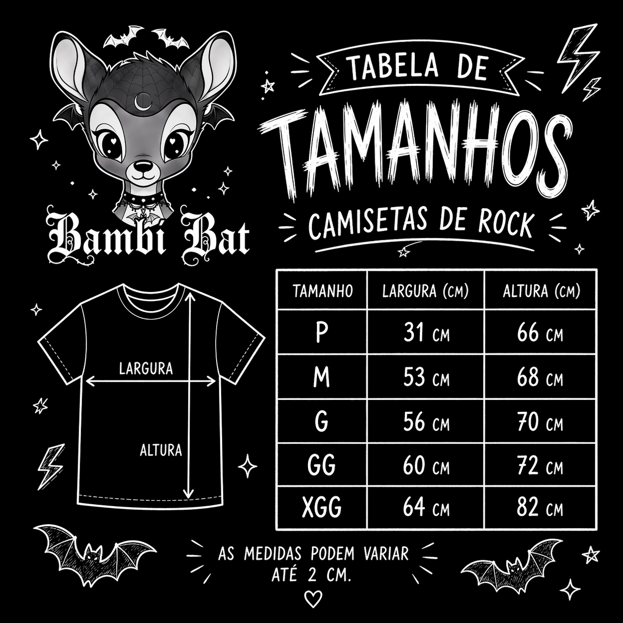 Tabela de Tamanhos Bambi Bat